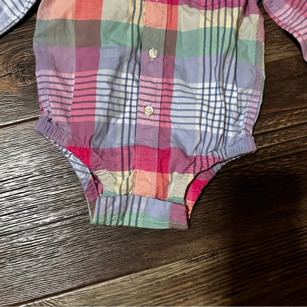 baby GAP pastel plaid long sleeve button up shirt boys 6-12 mo